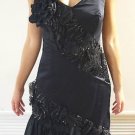 Vintage Asymmetrical Sequined Silk Satin Ruffled COUTURE Bustier Gown 3D Flowers