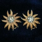 Vintage Rhinestone Flower Clip On Earrings Bridal Wedding Jewelry