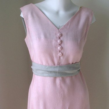 Mod Vintage 60s Bleeker Street Linen Chemise Dress Shift Dress in Pink & Grey