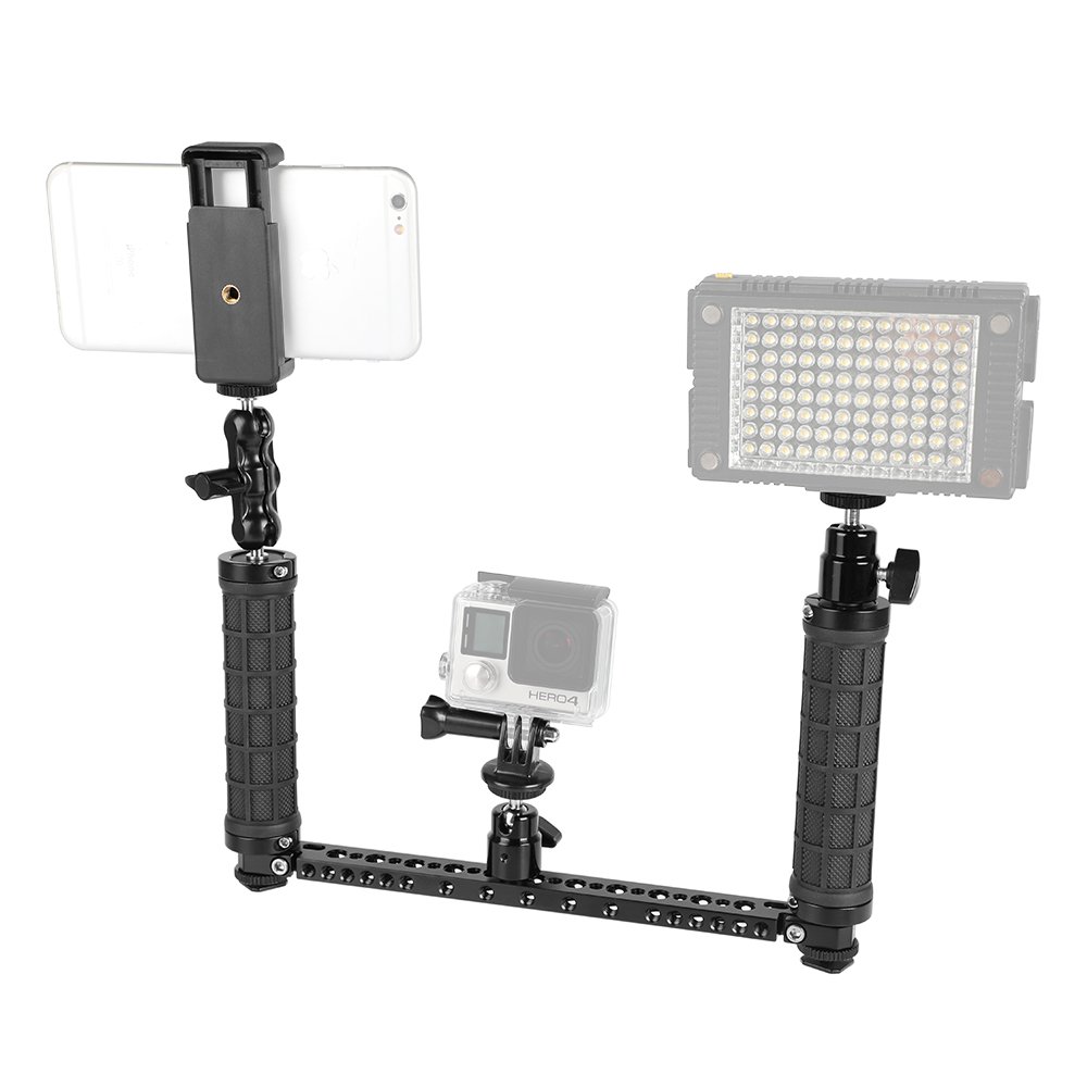 Rubber Handgrip Supporting Rig With Mobile Phone Clip & Monopod Mount For GoPro HD HERO Camera