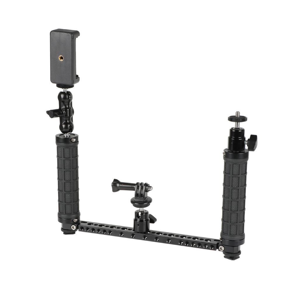 Rubber Handgrip Supporting Rig With Mobile Phone Clip & Monopod Mount For GoPro HD HERO Camera