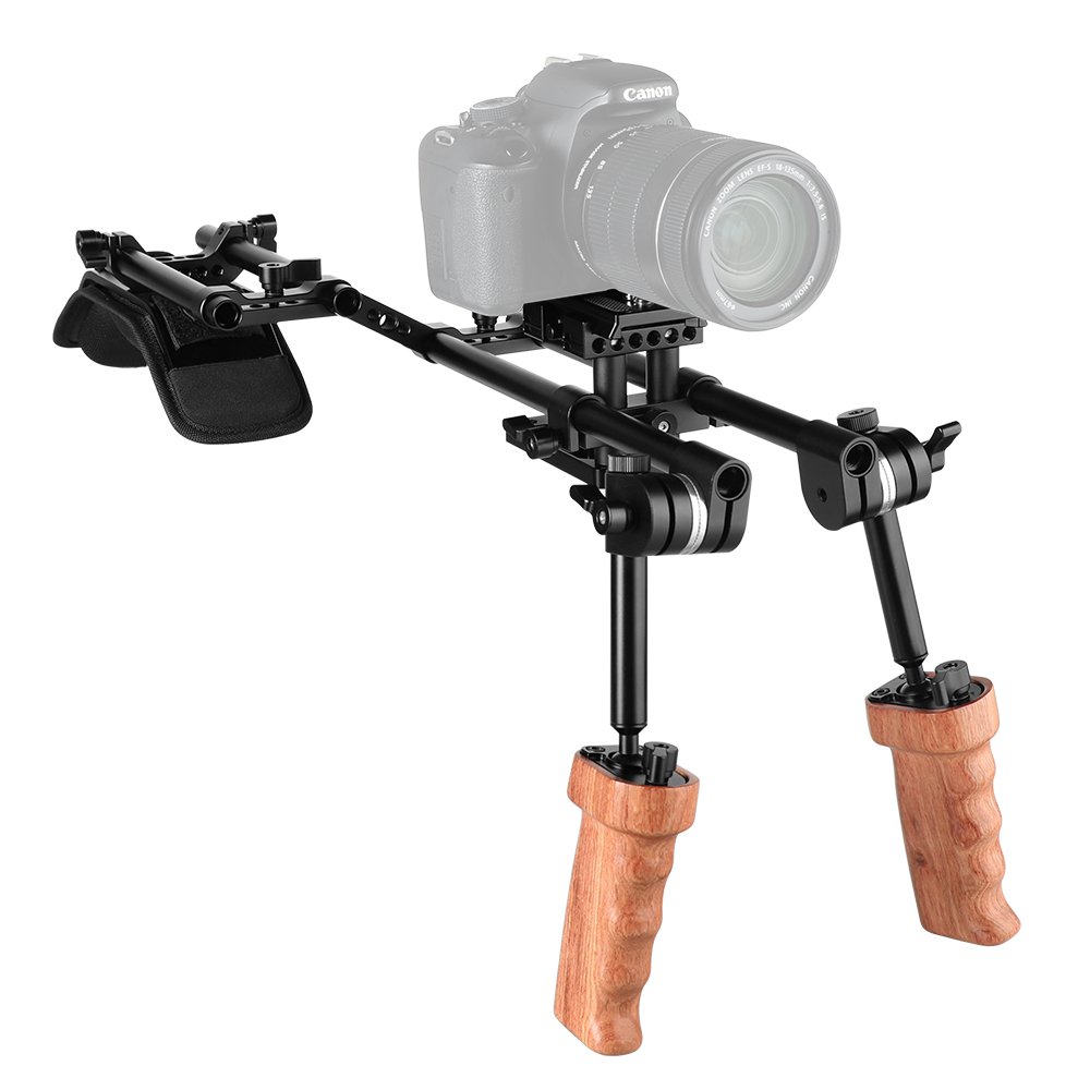 Pro Shoulder Mount Rig With QR Manfrotto Plate & Dual Wooden Handgrip