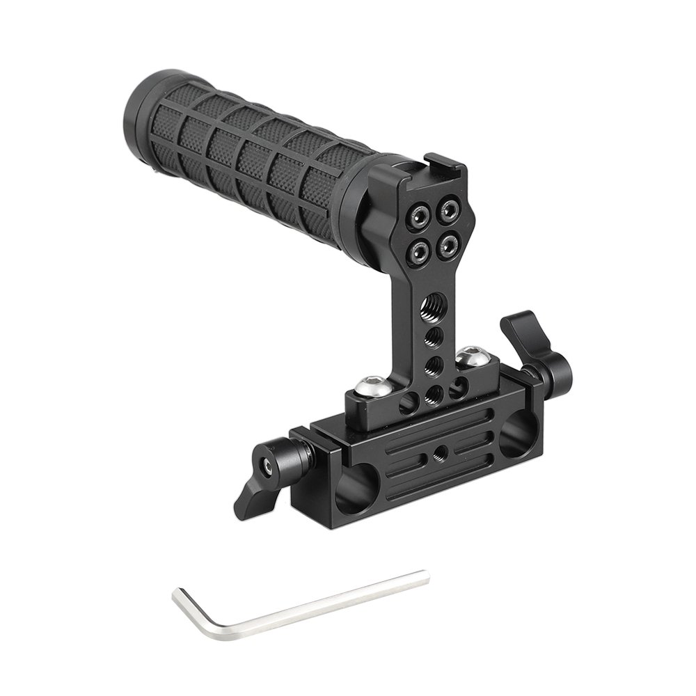 Rubber Hand Grip With Shoe Mount + 15mm Dual Rod Clamp Adapter For DSLR Camera Cage Kit C2224