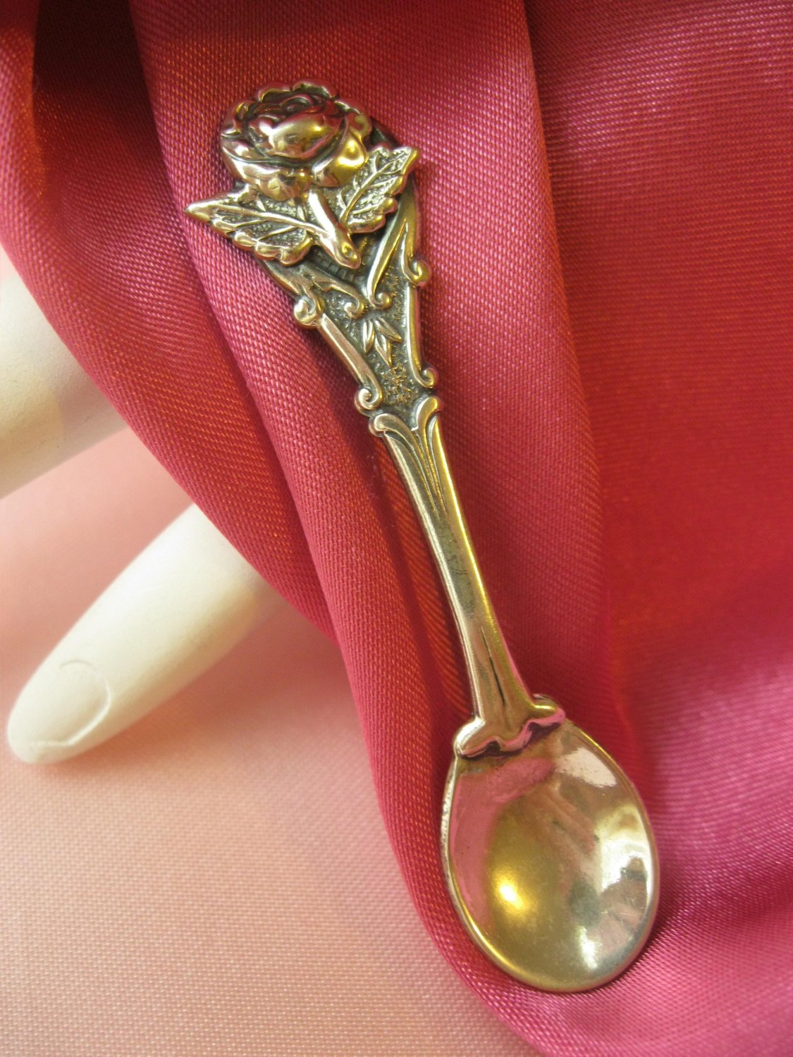 VINTAGE STERLING SILVER ROSE SPOON PIN SIGNED JEWELART
