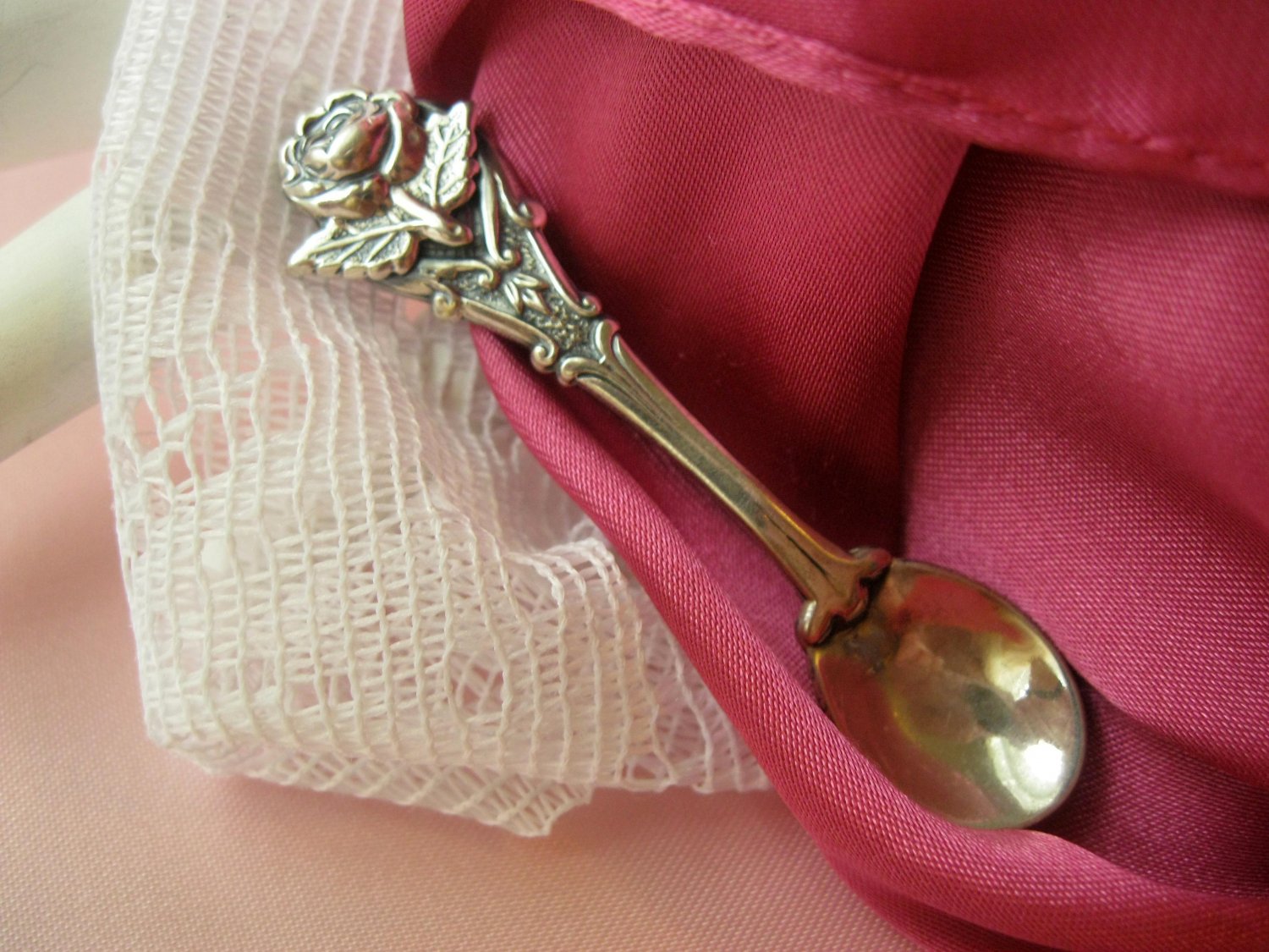 Vintage Sterling Silver Rose Spoon Pin Signed Jewelart