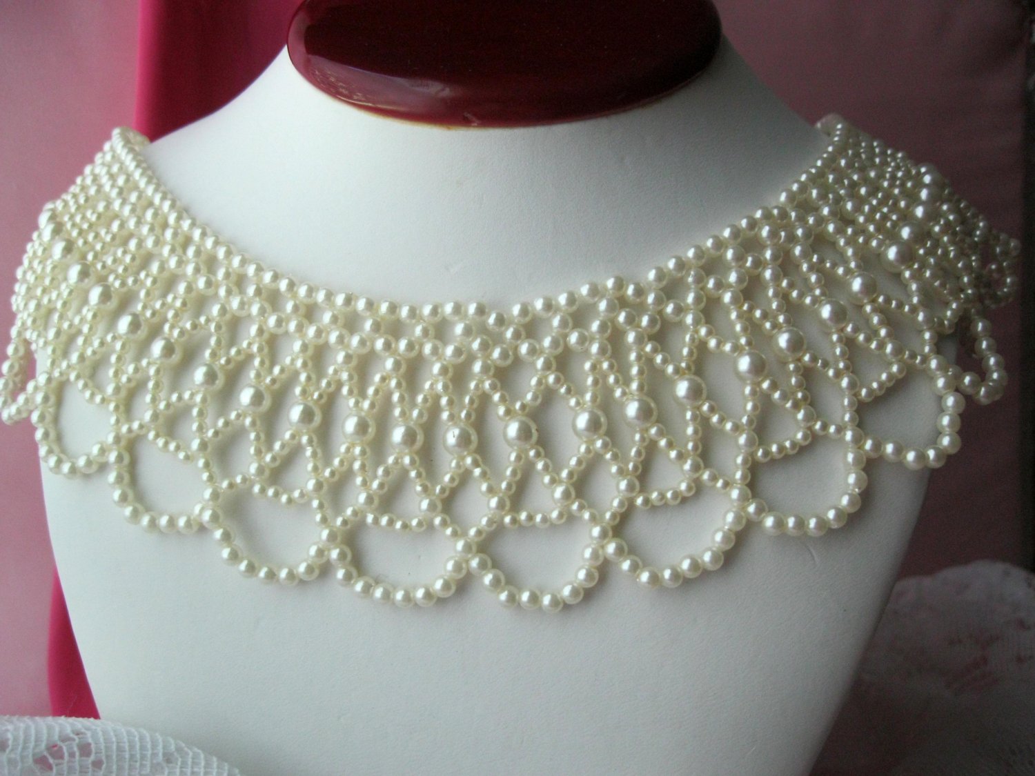 Vintage Fancy Faux Pearl Collar Bib Necklace