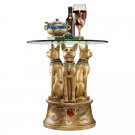Ancient Egyptian Art Royal Golden Bastet 20" Glass-Topped Sculptural  Table