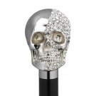 Luxury Italian Silver Skull Walking Stick Swarovski® Crystals Encrusted Cane