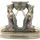 Art Deco Two Maidens Holding Candle Holders Cold Cast Bronze 8.1/4" Statue
