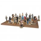 Collectible Civil War Sculptural Chess Set Pieces and Wood Chessboard Assembly