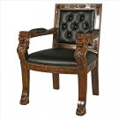 Hand Carved Replica 15 C Solid Mahogany 36.5" Beardsley Leather Lion Arm Chair