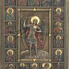 Icon Archangel Saint Michael Surrounded by Saints Cold Cast Bronz Wall Plaque
