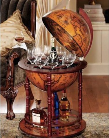 Old World Globe Double Wine Liquor Wood 38.5 Bar Assembled