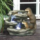 Art Deco Bright Waters Otters Fountain 18" Sculptural Statue with LED Lights