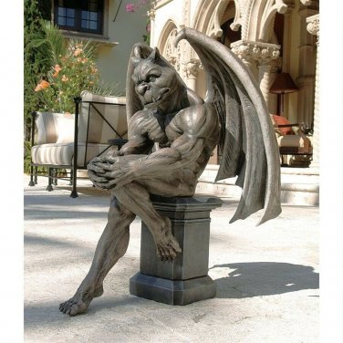 Medieval Gothic Guarding Gargoyle The Thinker  23.5"  Statue