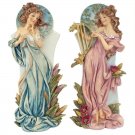 Art Nouveau Spring and Summe Maiden Two Statues Set By Alphonse Mucha