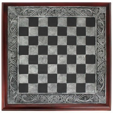 Artist Gary Chang's Premium Chess Wood Board in Faux Tooled Silver,Ebony, Wood