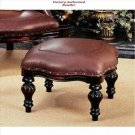 19th C.Victorian Rococo Style Solid Mahogany Faux Leather 15" Ottoman