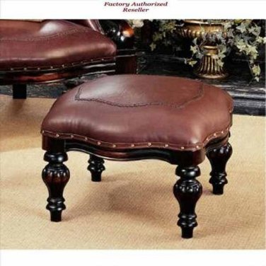 19th C.Victorian Rococo Style Solid Mahogany Faux Leather 15" Ottoman