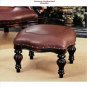19th C.Victorian Rococo Style Solid Mahogany Faux Leather 15" Ottoman