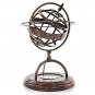 Antique Armillary Brass Desktop Globe Sphere 11"  Wood Base with Zodiacs Compass