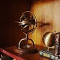 Antique Armillary Brass Desktop Globe Sphere 11" Wood Base with Zodiacs Compass