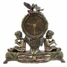 Timepiece Bronze Vintage Twin Cherubs Playing Music 10"  Desktop  Clock