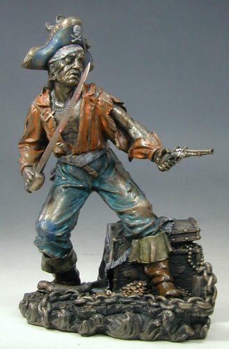 Steampunk Pirate Captain Morgan Guarding His Treasures 9.5" Statue