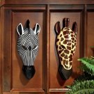 African Safari Tribal-Style Animal  Wall Masks Set Of Two Artist Abiodun Okulaja