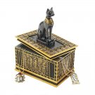 Egyptian Art Royal Cat Bastet Golden Treasure Jewelry Box Hand-Painted Desktop
