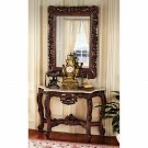 French Royal Baroque Hand-Carved 33" Wooden Marble Topped Console Table Mirror