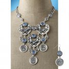 Antique Style Diwali -Selebration Hand Cast Faux Silver Pendant and Earring Set