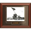 WWII Flag Raising Over Iwo Jima Framed Photo Signed Survivor Mahlon Fink & Relic