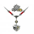 Steampunk Style Jewelry Corvus Machina Necklace w Brass-Hinged Locket by Alchemy