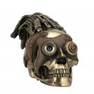 Steampunk Skull With Wire Hair and Leather Goggles Cold Cast Bronze Statue