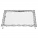 Elegant Silver Lattice Beveled Mirror Vanity Tray With European Crystals