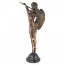 Romantic Bronze Angel Figurine That Charms With Her Joyful Flutet 25.5" Statue