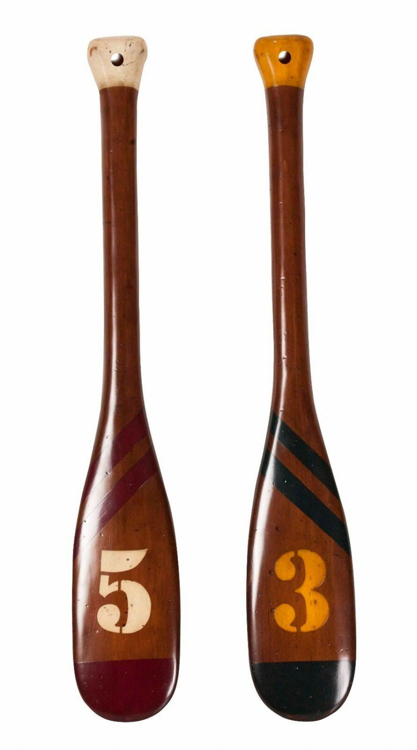 Decorative Backpack Rowing Rowboat Brown Wooden Oars Set of Two