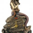 Timepiece Bronze Vintage Mermaid  With Baby 8" Desktop Clock
