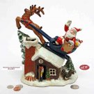 Antique Replica Santa's Rooftop Sleigh Ride Die Cast Iron Mechanical Coin Bank