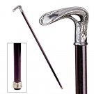 Walking Stick Italian Padrone Collection Crook  Pewter Solid Hardwood 35" Cane