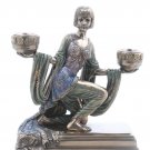 Art Deco lady Holding Two Candle Holders Cold Cast Bronze 6.7/8" Statue