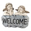 Angels Welcome Cherub Twins Welcome Statue 10" Garden Statue By Raphael