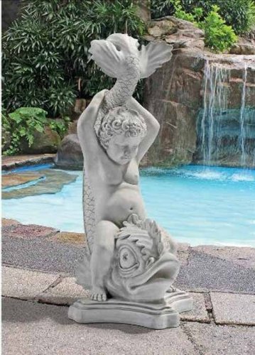 Boy Seating on Dolphin 30.5"  Handcrafted Classical Garden Statue