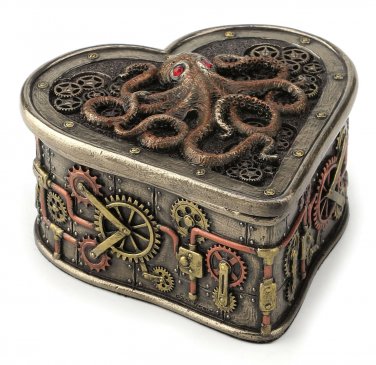 Steampunk Octopus Heart Shaped Treasure Trinket Jewelry Box