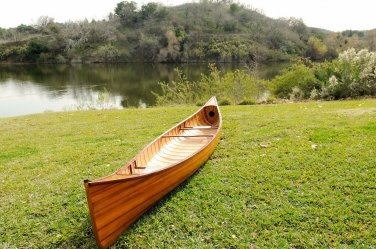 Real High-Performance Canoe W/Ribs 18 Ft Cedar Strip Wood With Paddles Assembled
