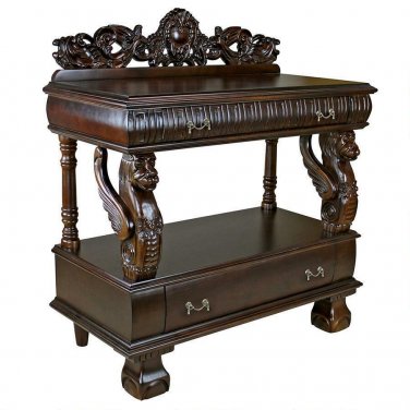 Renaissance Hand-Carved 40" Solid Hardwood Lord Raffles Winged Lion Buffet Table