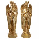 Italian Renaissance Padova Guardian Heavenly Angel Replica 38" Golden Sculptures Candle Holders