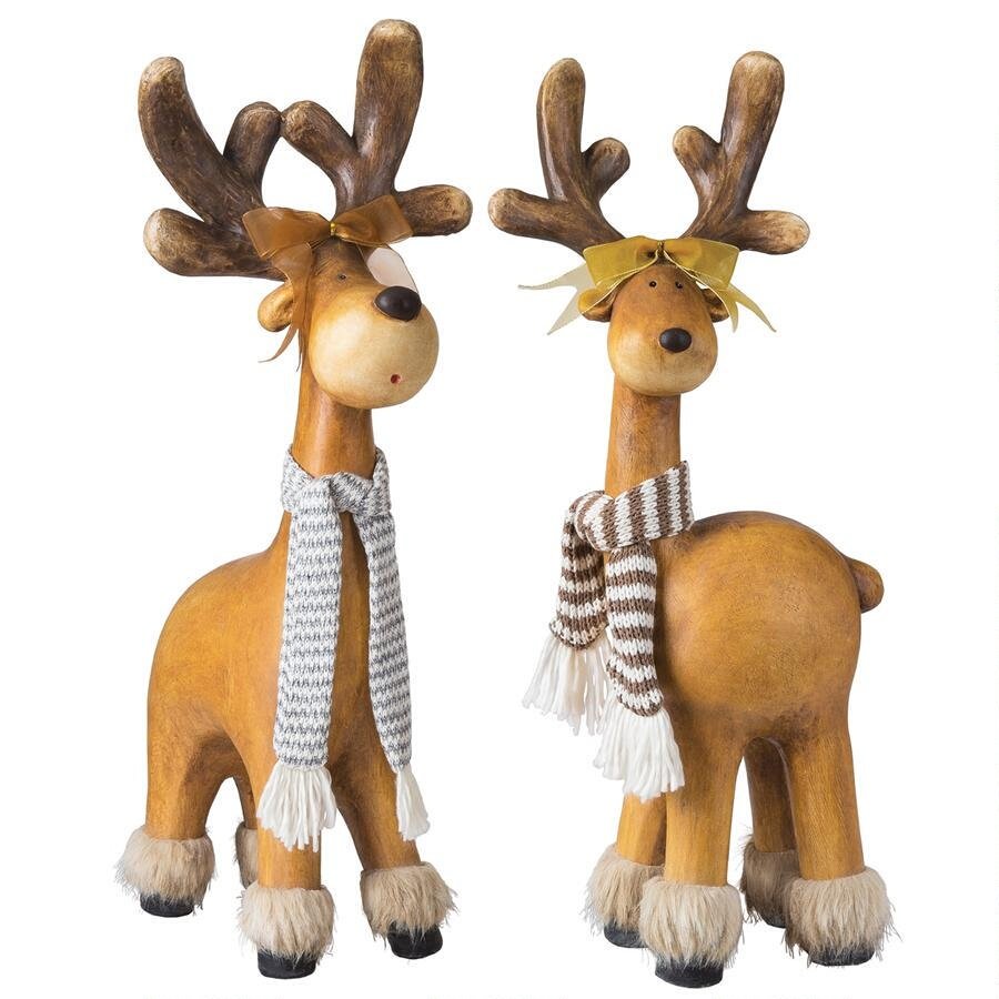 Santa's Red Nosed Reindeer Christmas 30.5" Garden Statues Set of Two