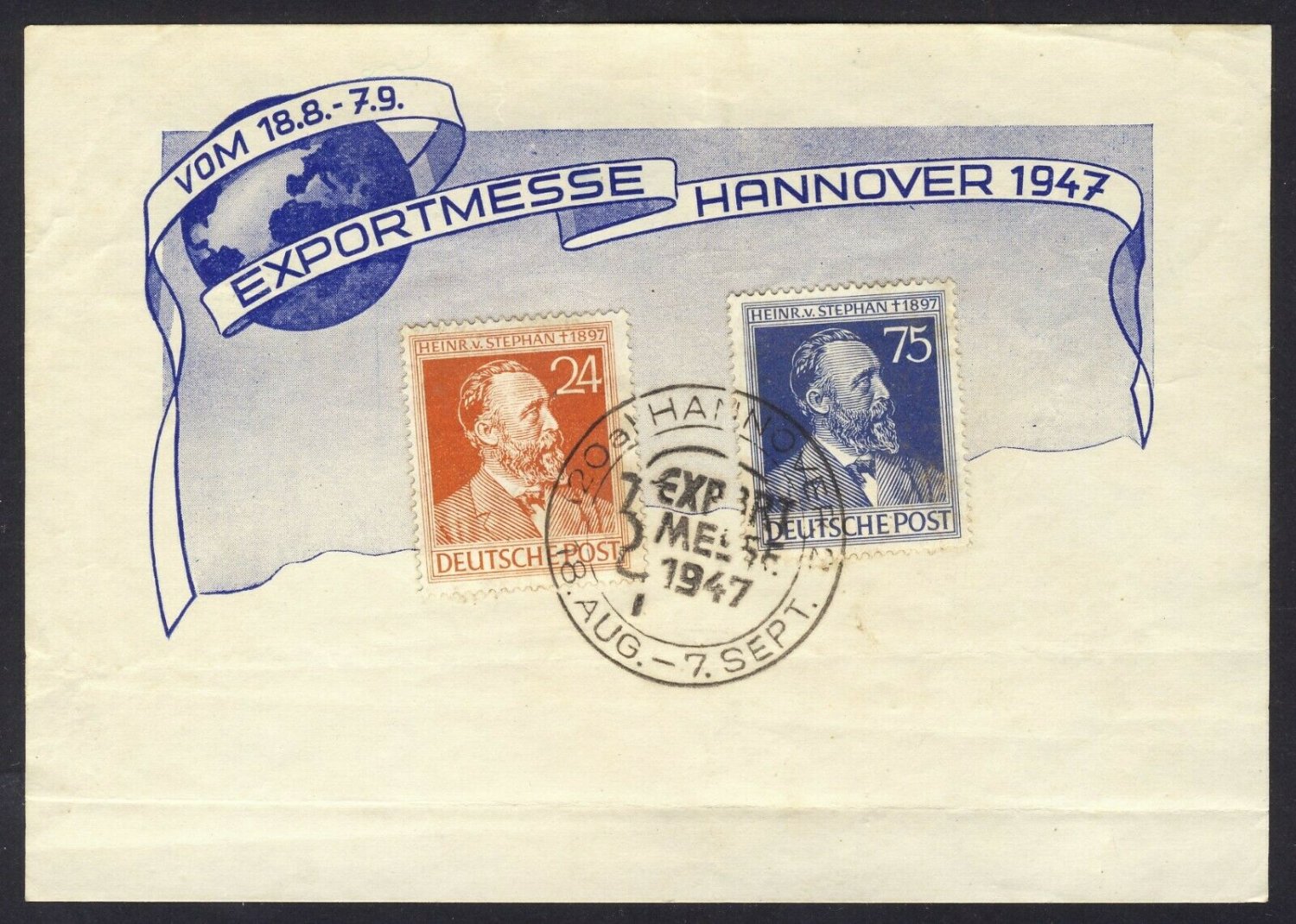 Germany  Stamps EXPORT-MESSE HANNOVER 1947  Heinrich von Stephan